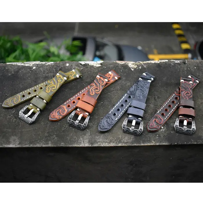 Bracelet de montre Vintage en cuir sculpté en relief