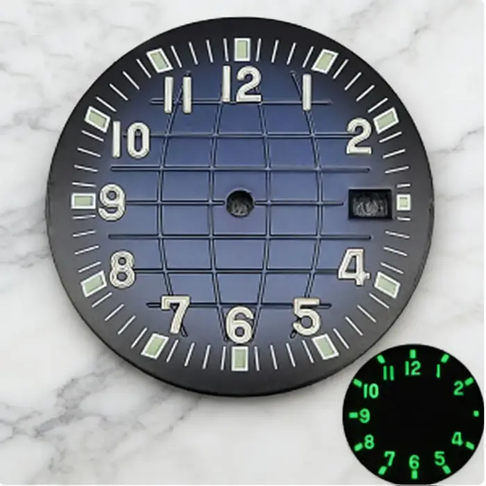 Cadran de montre Aquanaut noir et bleu de 32 mm avec calendrier simple, adapté aux mouvements automa