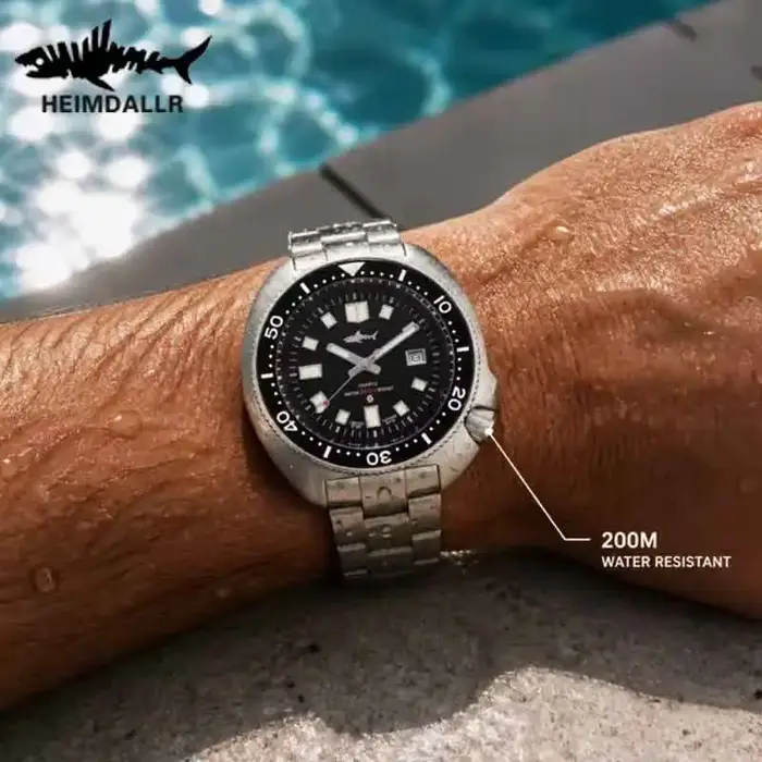 Montre de plongée rétro pour homme HEIMDALLR, bracelet en acier/caoutchouc, étanche 20 bars, lunette en céramique luminescente C3, verre saphir, mouvement à quartz 2115.