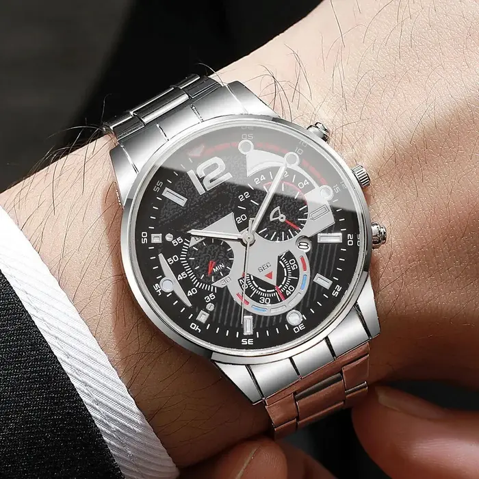 Montre-bracelet analogique à quartz avec calendrier pour homme