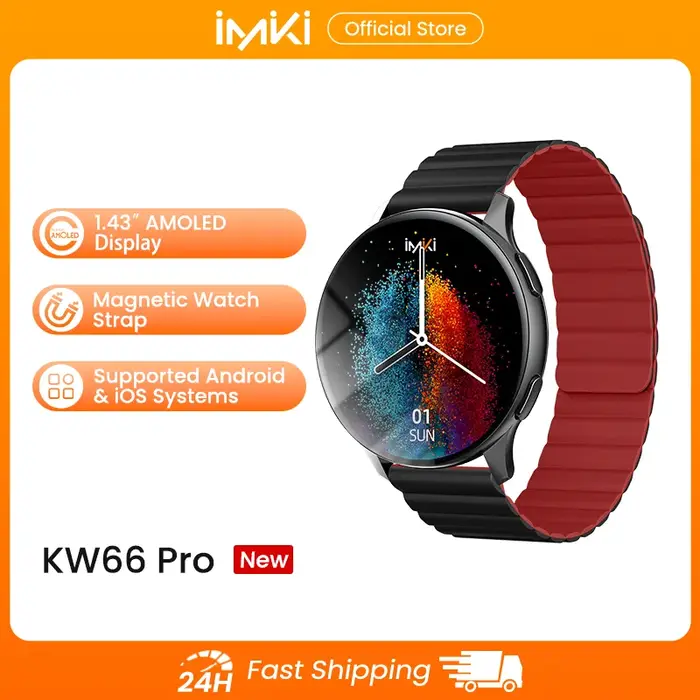 Montre connectée IMIKI KW66 Pro avec écran AMOLED HD de 1,43 pouces, batterie de 270 mAh, étanche, pour le sport, avec suivi de la fréquence cardiaque et appels Bluetooth