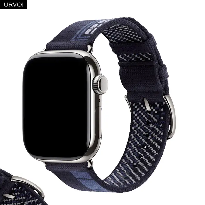 URVOI Faubourg Party Single Tour Band pour Apple Watch Series 11 10 9 SE3 Bleu Nuit bracelet en tricot jacquard durable 46mm