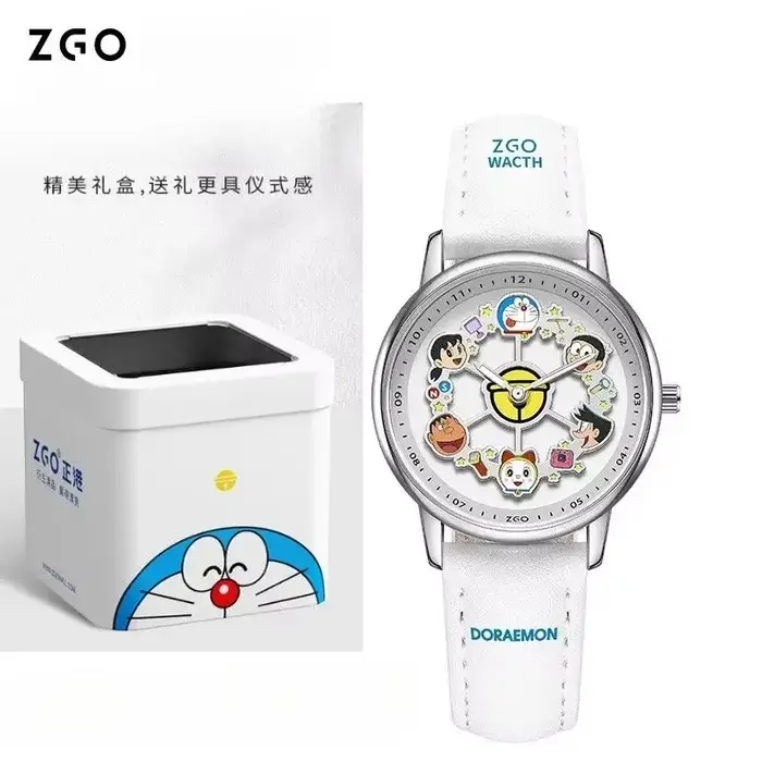 ZGO-Montre à quartz Shoous Carrousel Doraemon pour filles, co-marquée, cadran rotatif