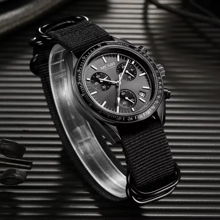 MEGIR nouvelles montres de luxe pour hommes toile tissage bracelet Sport automatique chronographe Qu