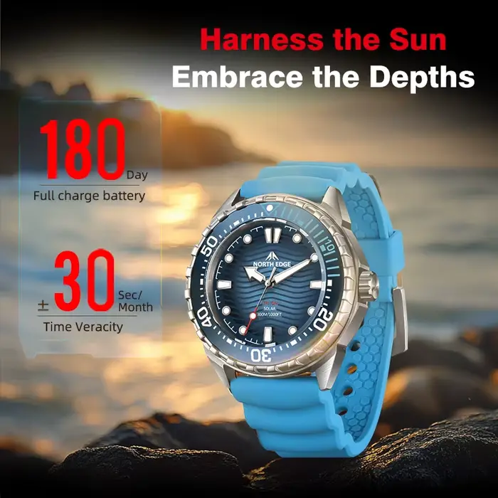 NORTH EDGE nouvelle montre de plongée à énergie solaire TRITON hommes montres à Quartz de luxe