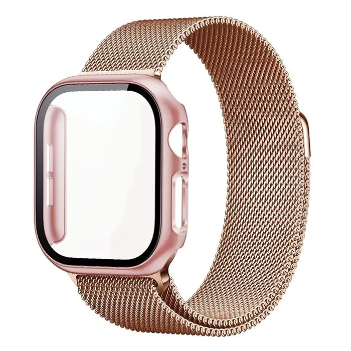 Starlight Milan bracelet en métal + étui pour Apple Watch 46mm 42mm 38 40 41 44 49 45mm PC verre iWa
