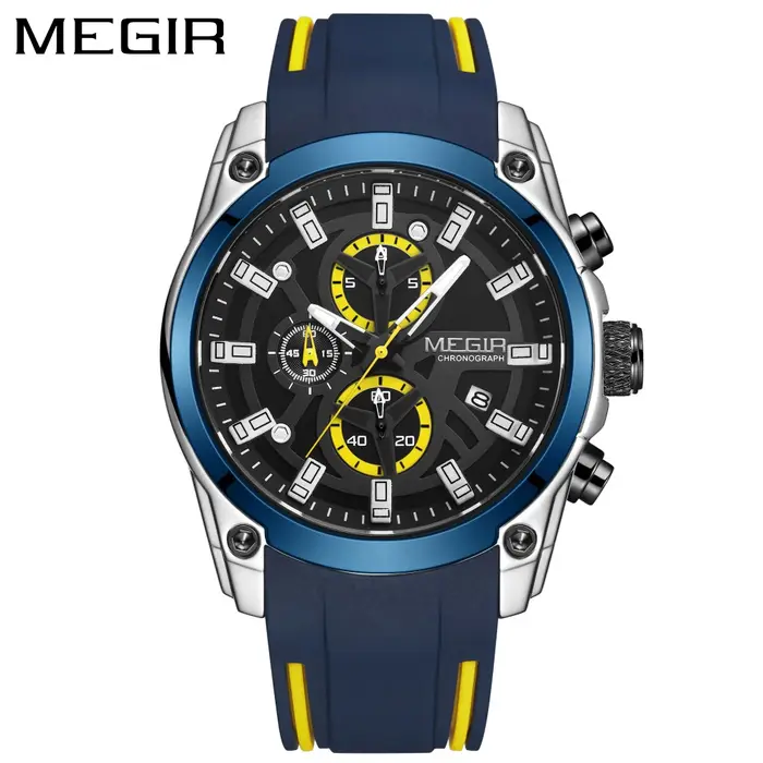 MEGIR montre à Quartz pour hommes Top marque de luxe élastique 3ATM résistant à l'eau chronographe d'affaires montres de sport pour hommes 2144