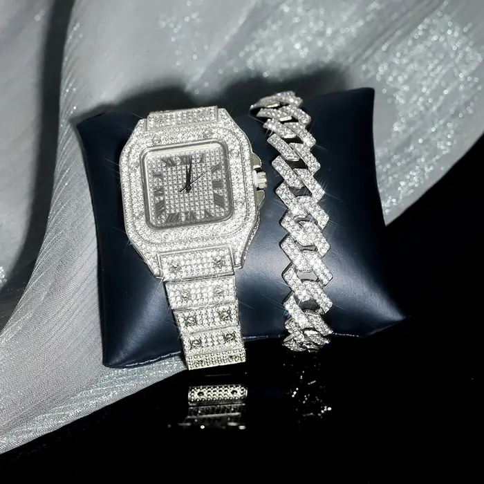 Ensemble bracelet et montre glacé pour hommes et femmes