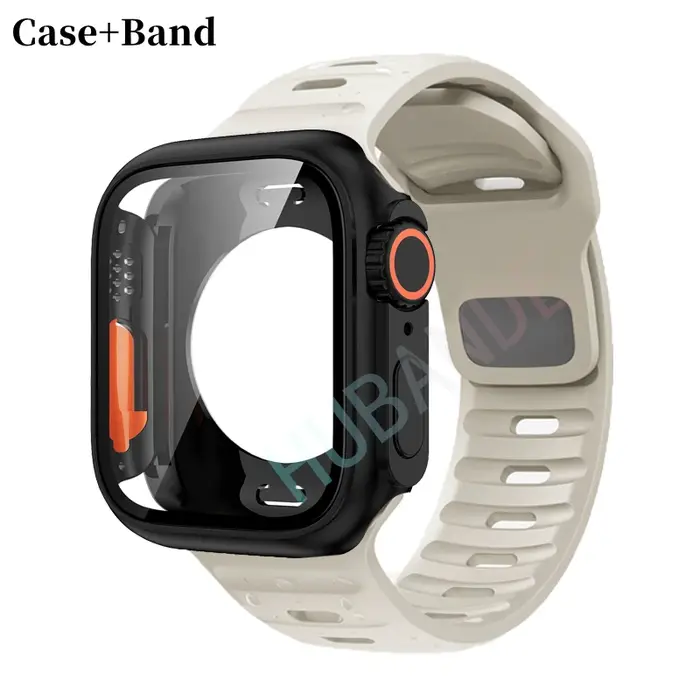 Bracelet en silicone pour Apple Watch 44mm 45mm 41mm 40mm + protecteurs d'écran, compatible avec iWa