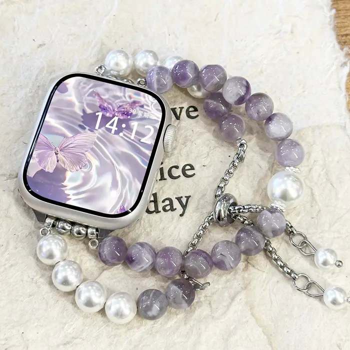 Bracelet à boucle en perles violettes pour Apple Watch S10/11 42mm 46 9 8 7 45/41mm