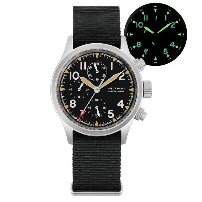 Militado Ml1868KF montre VK67 chronographe montres à Quartz lumineux AR saphir cristal 100M étanche