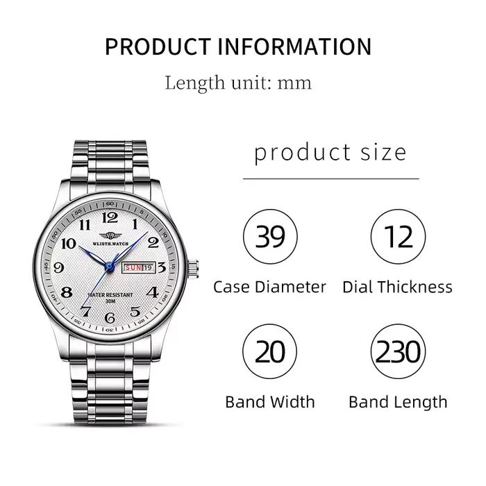 WLISTH montre d'affaires pour hommes rétro calendrier