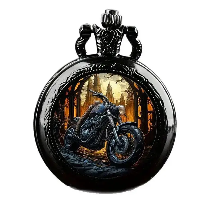 Montre de poche à quartz de moto noire vintage