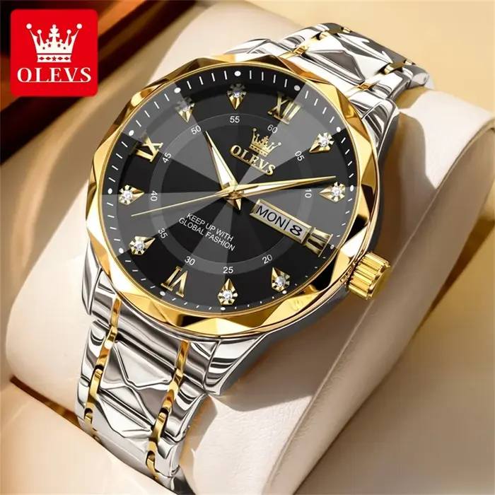 OLEVS Top marque hommes montres robe de mode Original montre-bracelet à Quartz lumineux étanche tendance losange montre pour homme Date semaine