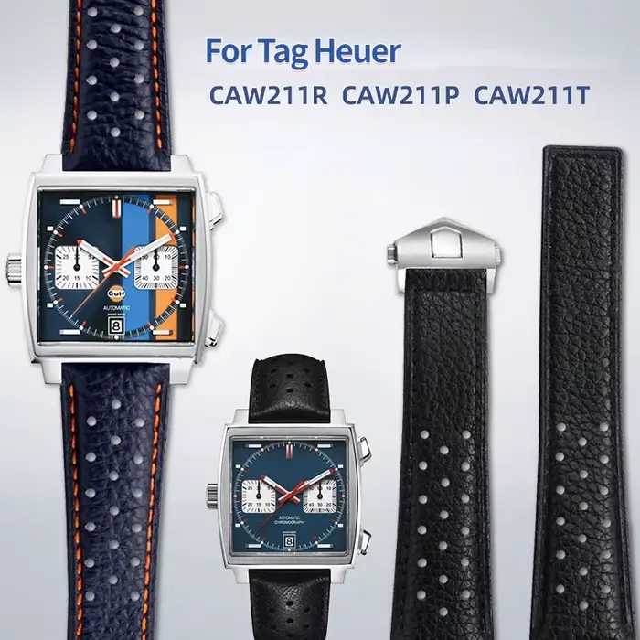 Bracelet de montre en cuir véritable respirant pour homme