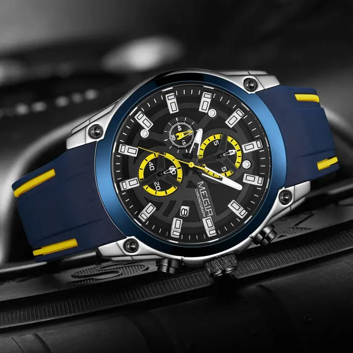 MEGIR montre à Quartz pour hommes Top marque de luxe élastique 3ATM résistant à l'eau chronographe d'affaires montres de sport pour hommes 2144