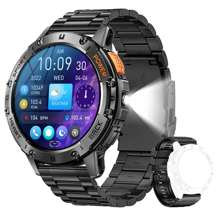 Pour Android ios nouvelle montre intelligente AMOLED hommes avec lampe de poche sport étanche Fitness Tracker Bluetooth appel Smartwatch homme + boîte