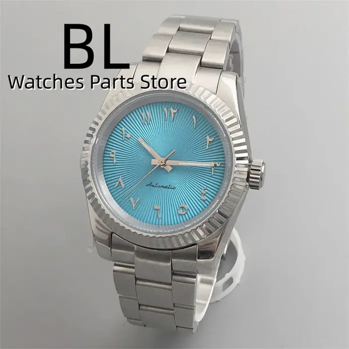 Montre pour homme avec cadran texturé à chiffres arabes bleu glace 36 mm 39 mm