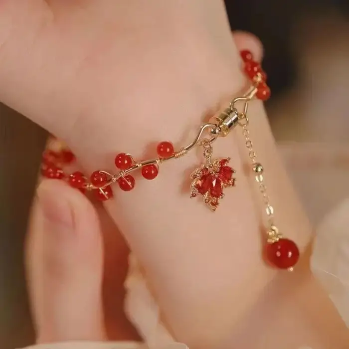 Bracelet Magnétique en Perles de Clip Rouge pour Femme