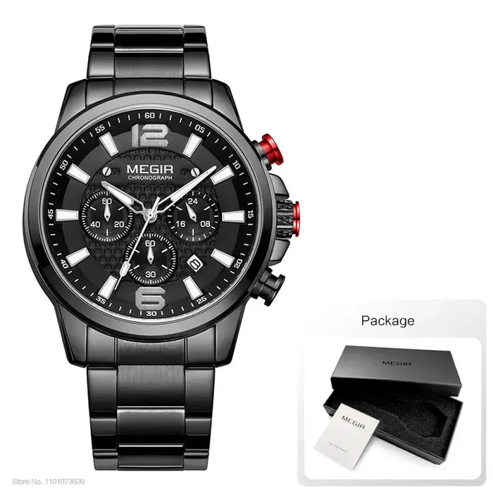 MEGIR 2020 montres de luxe hommes Top marque en acier inoxydable étanche montre-bracelet lumineuse bleu sport chronographe montre à Quartz homme