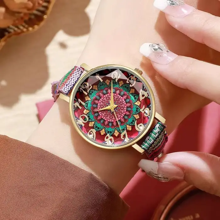 1/2/3/5 pièces mode femmes montres Vintage fleurs imprimé bracelet en polyuréthane montre à Quartz