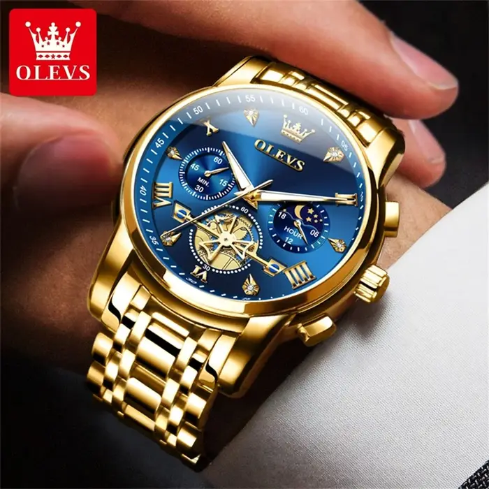 OLEVS montre à Quartz originale pour hommes à la mode squelette volant conception étanche 24 heures Phase de lune