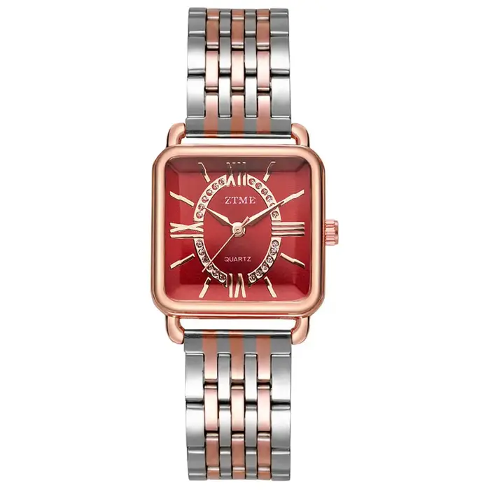 Montre carrée de luxe tendance pour femme de la marque SZTME, en acier inoxydable avec cadran romain