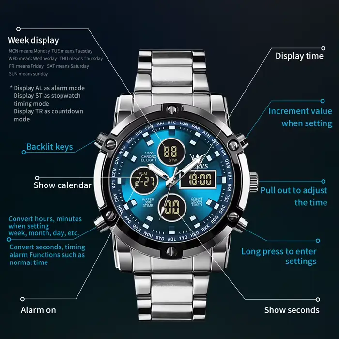 OLEVS – montre électronique multifonctionnelle originale pour hommes, réveil lumineux étanche, robe