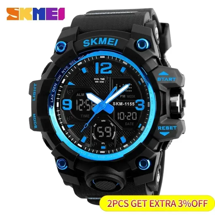 SKMEI 1155B montre de Sport 5Bar étanche double affichage montres Relogio Masculino