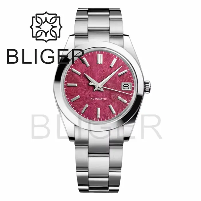 BLIGER 36mm39mm logo personnalisé cadran vert montre Sakura rose glace bleu Texture cadran verre sap