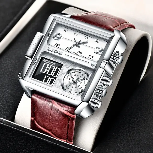 LIGE 2025 Top marque de luxe hommes montres carré numérique sport Quartz montre-bracelet
