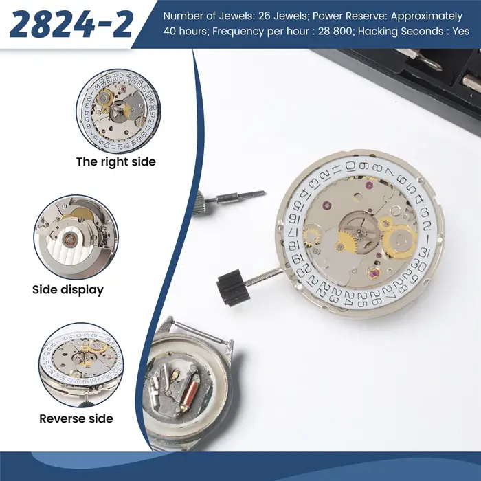 ELBA_pour ETA 2824-2 SELLITA SW200 blanc 3H mouvement d'horloge de montre mécanique