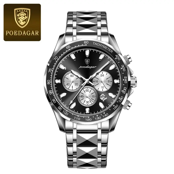 POEDAGAR marque de luxe hommes montre étanche lumineux en acier inoxydable montres