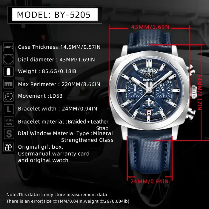 BENYAR 2025 nouvelles montres pour hommes Top marque de luxe montres à Quartz vitesse chronographe montre pour homme en cuir étanche lumineux