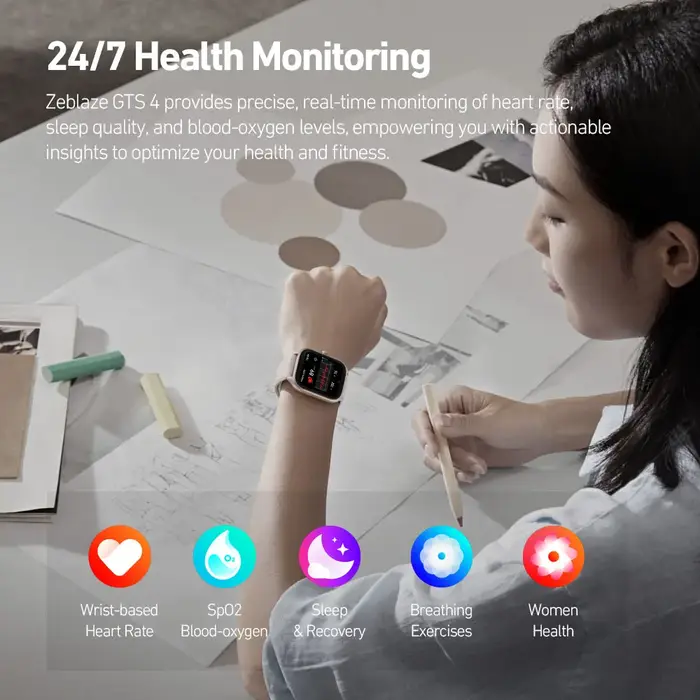Zeblaze GTS 4 appel vocal montre intelligente 1.94 "HD AMOLED affichage 100 + Modes sportifs fréquence cardiaque SpO2 surveillance de la santé Smartwatch