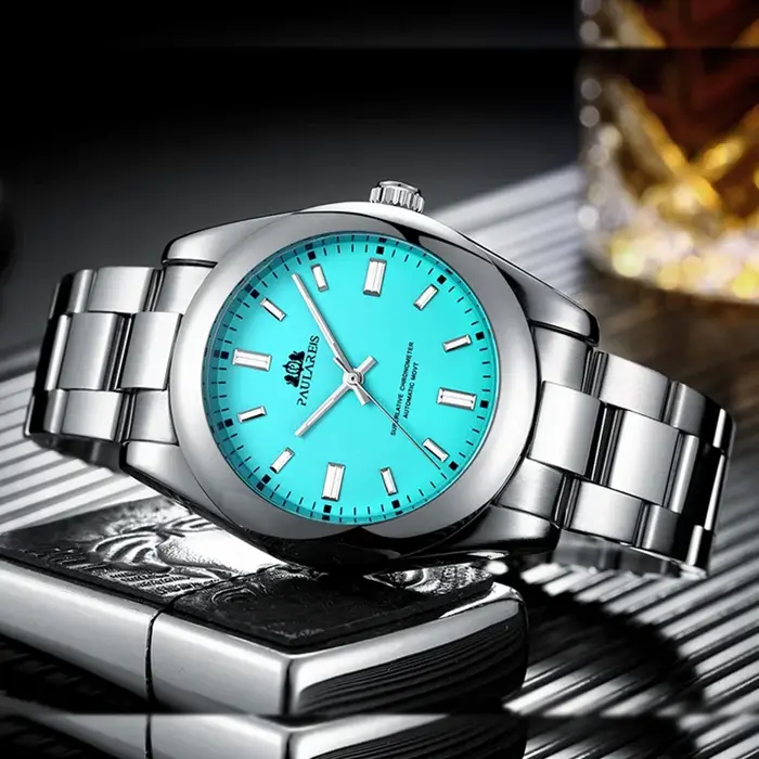 Montres automatiques pour hommes mécanique auto vent acier inoxydable luxe rouge jaune bleu vert arc-en-ciel 41mm Reloj Hombre Baratos