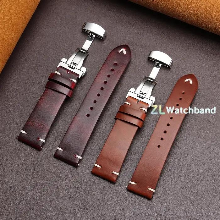 Bracelet de montre vintage en cuir de vachette huilé pour Seiko