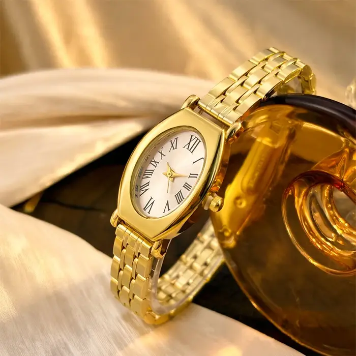 ‌ Montre tendance pour femme - Cadran cylindrique intemporel, bracelet en acier inoxydable, montre vintage pour femme