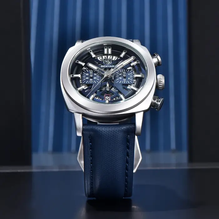 BENYAR 2025 nouvelles montres pour hommes Top marque de luxe montres à Quartz vitesse chronographe montre pour homme en cuir étanche lumineux