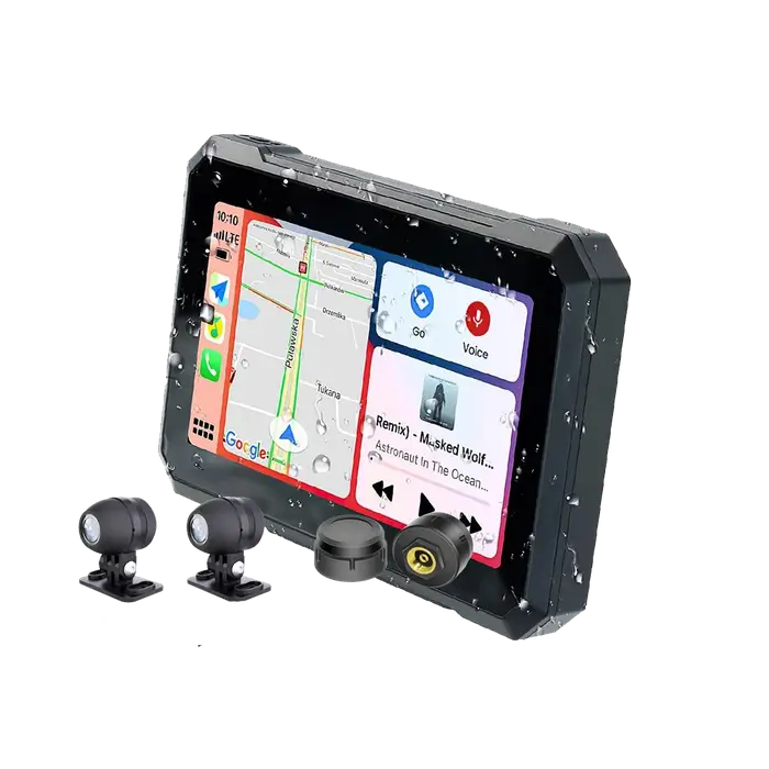 Dernier modèle de navigateur GPS pour moto de 7 pouces avec caméra CarPlay et système de surveillance de la pression des pneus pour voitures et motos