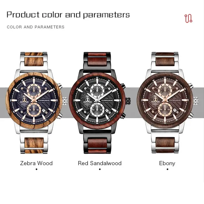 KUNHUANG montres en bois de luxe lumineux multi-fonction