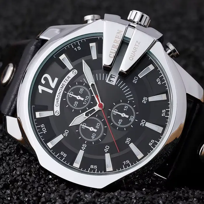 Montres pour hommes Top marque de luxe en cuir doré montre à Quartz