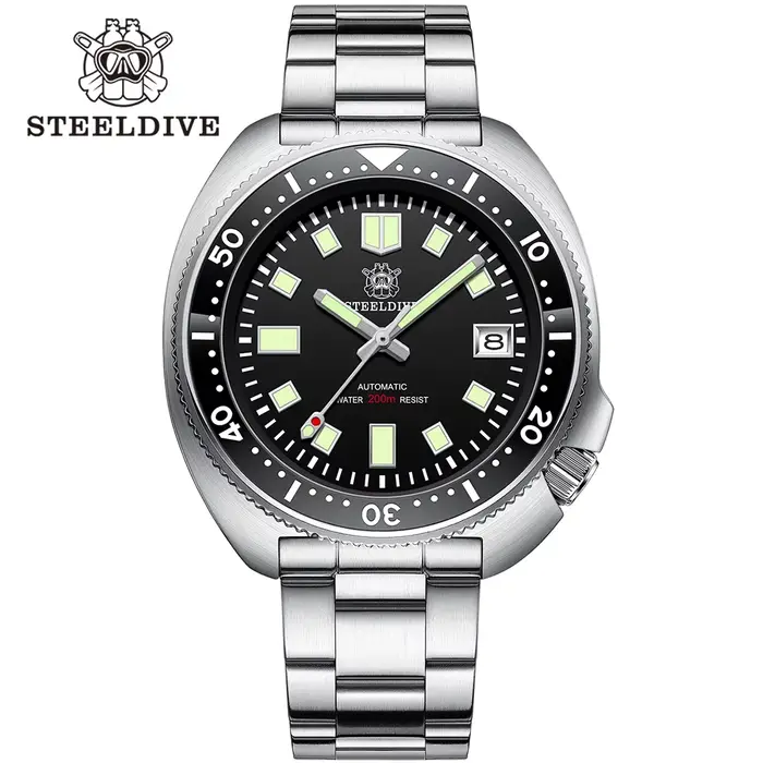 Montre de plongée pour homme SD1970 Steeldive, cadran Sunray, bracelet à fermoir fraisé, boîtier de 