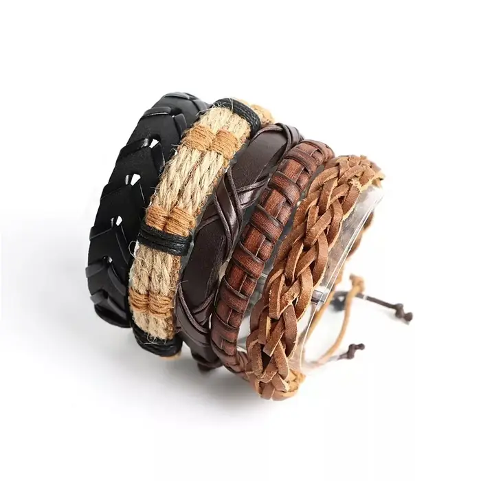 20 pièces Bracelets en cuir tressé pour hommes femmes envelopper perles de bois manchette Bracelet cordons de chanvre