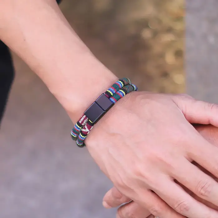 Noter nouveau Bracelet pour hommes avec corde détachable aimant boucle Wrap Braslet Double couche bohème tissu