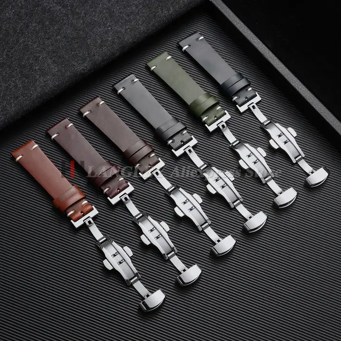 Bracelet en cuir huilé vintage 18mm 20mm 22mm pour montres Seiko et Omega