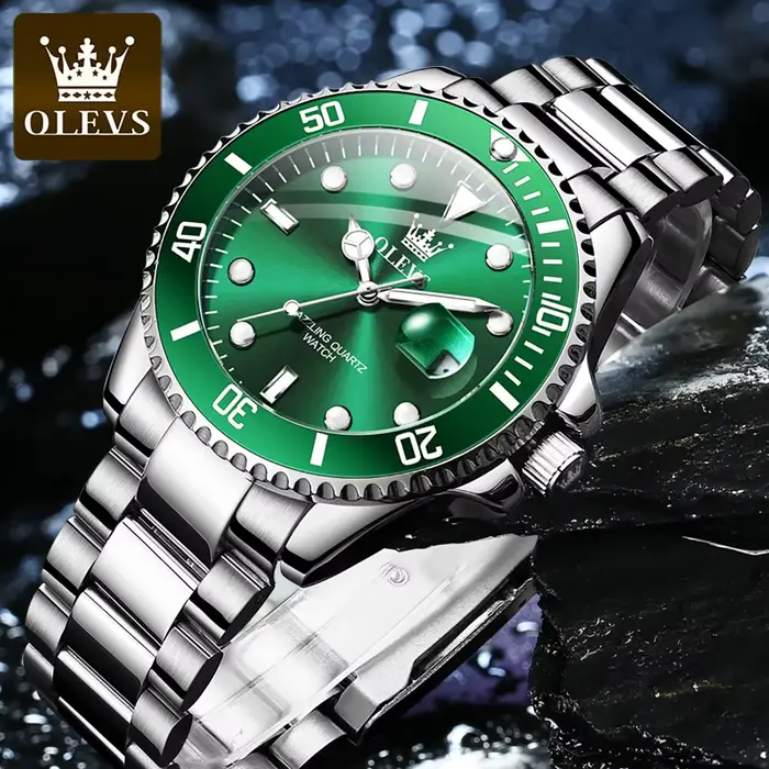 Montre à quartz étanche verte pour homme