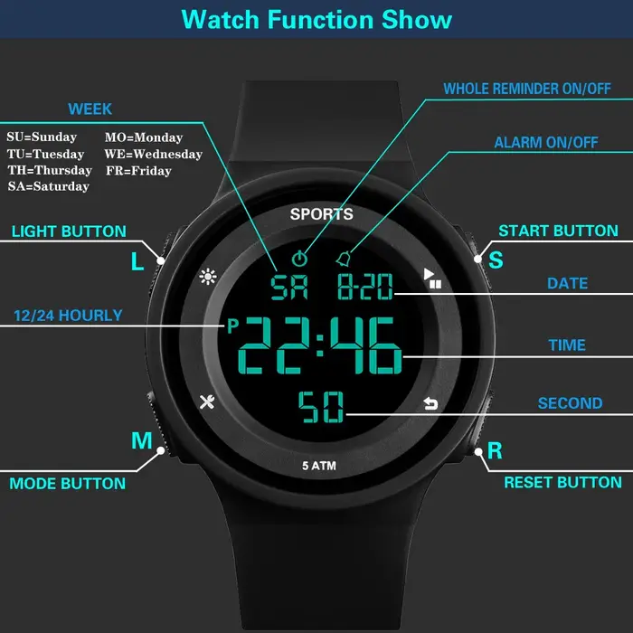 Montre électronique pour homme et femme