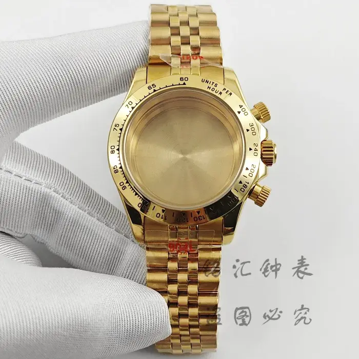 Boîtier de montre VK63 40 mm en or avec bracelet Jubilee et verre saphir pour homme