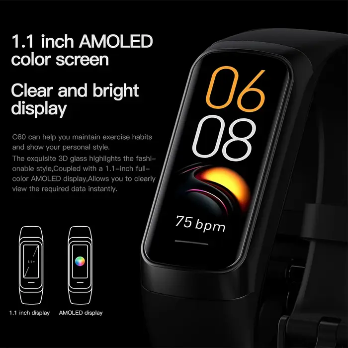 Montre connectée AMOLED avec moniteur de température corporelle